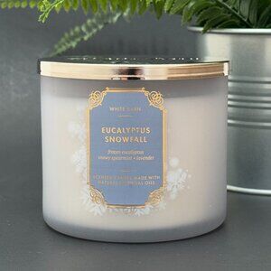 BBW Eucalyptus Snowfall White Barn Bath & Body Works 3 Wick Candle